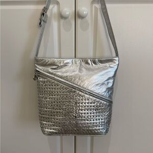 Vintage Leather Studded Valerie Crossbody Bag - silver Metallic Shoulder Bag